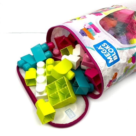 Fisher-Price Mega Bloks 1-5yrs 80 PCS Big Building Bag Multicolor Pink White - Picture 2 of 8